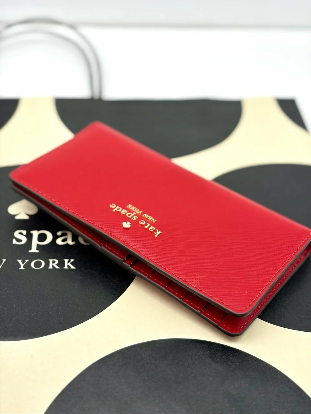 Kate Spade Large Madison Slim Bifold Wallet Red NWT